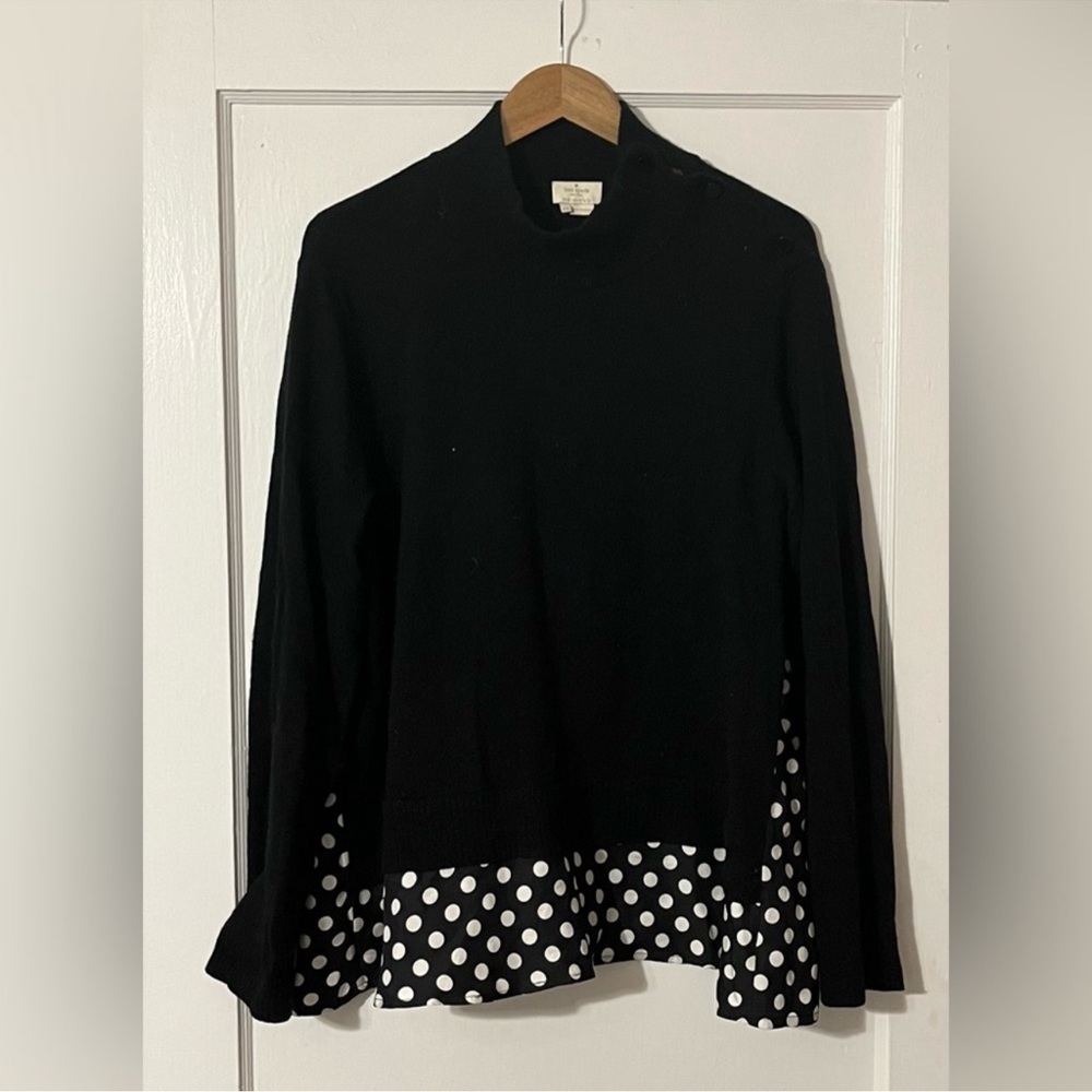 kate spade Black Cowl Sweater with Polka Dot Hem